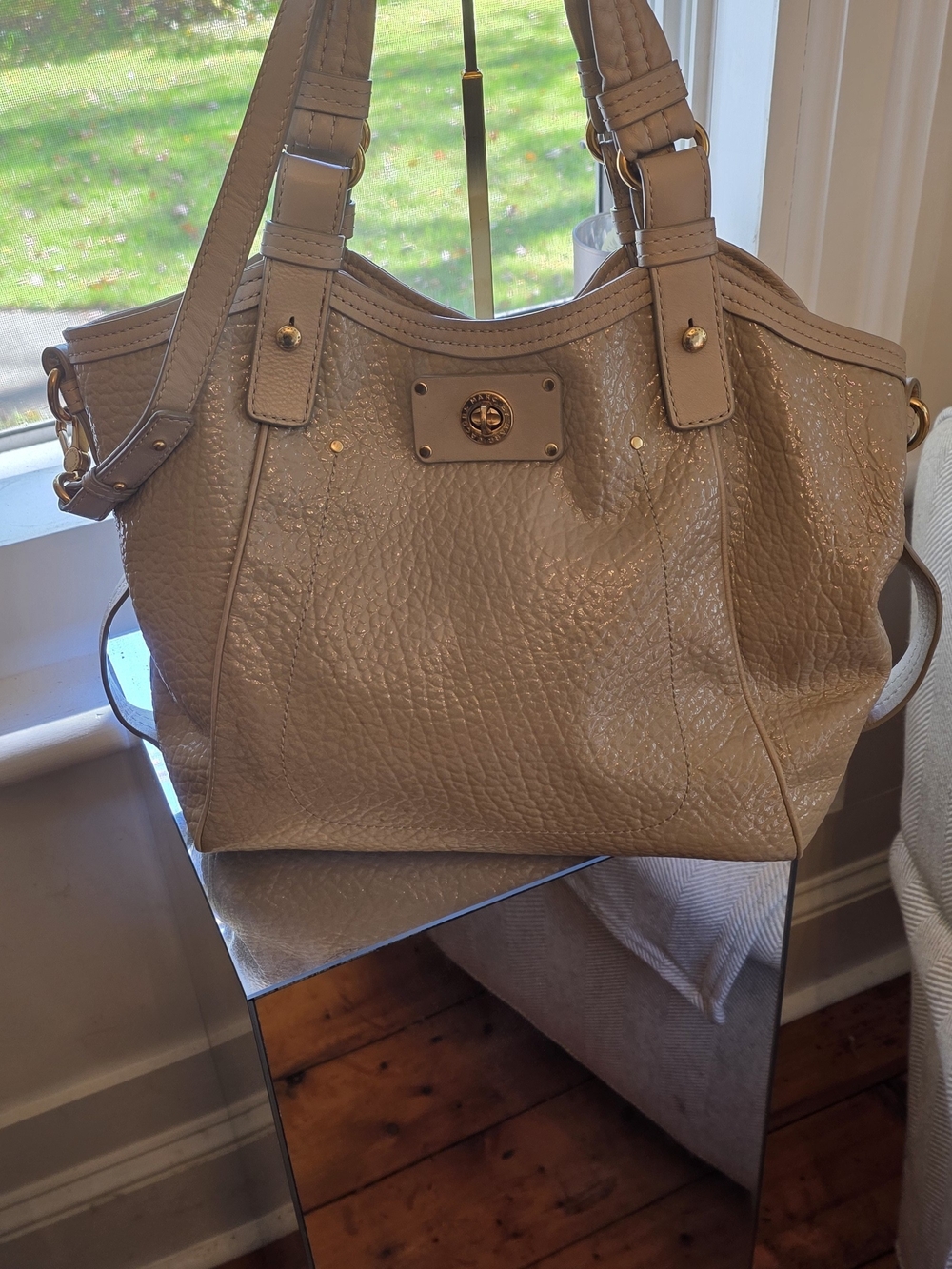 Marc Jacobs Taupe Patent Leather Shoulder Bag with Gold Hardware Not A Heavy Bag